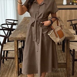 Elegant Brown Button-Down Dress